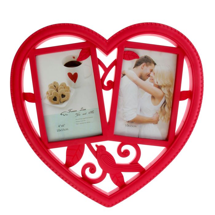 Фоторамка на 2 фото 10х15 см "Птица в сердце", красная