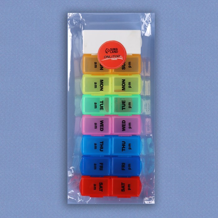 Таблетница-органайзер «Неделька», с делителем, утро/вечер, 7 контейнеров по 2 секции, цвет МИКС