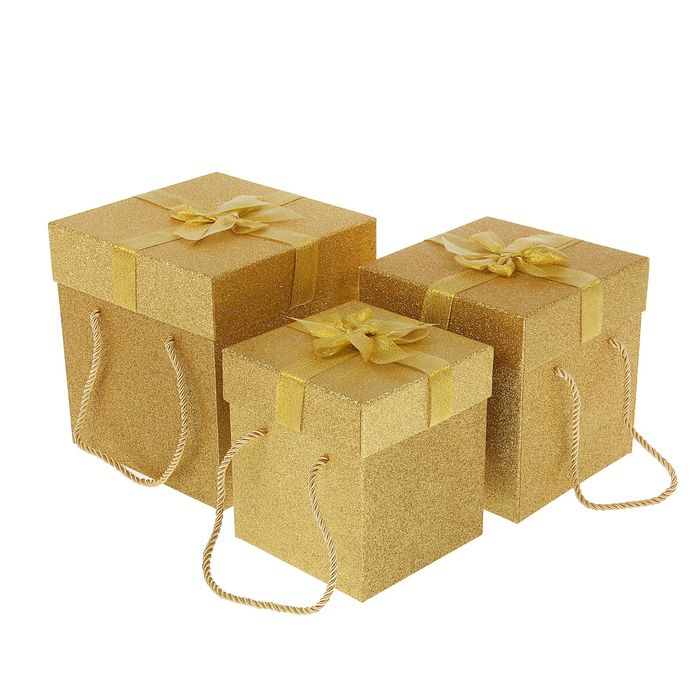 Набор коробок 3в1 "Блестящие", золотой, 19,5 х 19,5 х 20,5 - 14,5 х 14,5 х 16,5 см