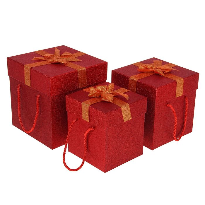 Набор коробок 3в1 "Блестящие", красный, 19,5 х 19,5 х 20,5 - 14,5 х 14,5 х 16,5 см