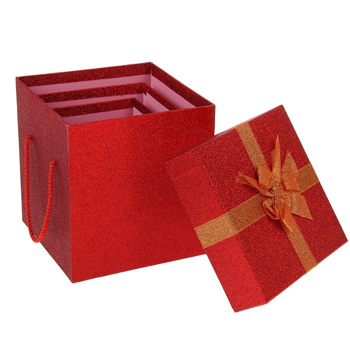 Набор коробок 3в1 "Блестящие", красный, 19,5 х 19,5 х 20,5 - 14,5 х 14,5 х 16,5 см