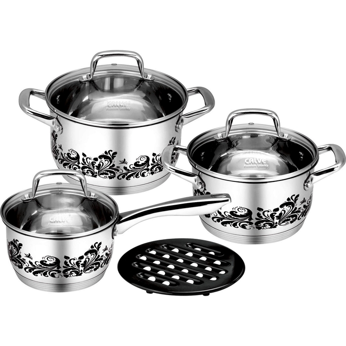 Набор посуды CALVE, 7 предметов: сотейник с крышкой 1,7 л, кастрюля с крышкой 2,4 л, кастрюля с крыш