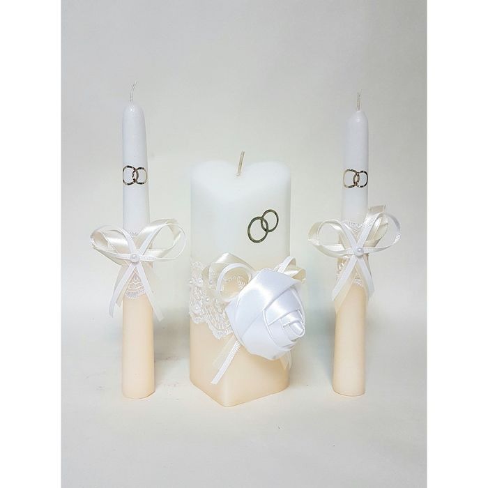 Набор свечей "Атласная роза", цвет шампань : Домашний очаг 6.8х15см, Родительские свечи 1.8х17.5см