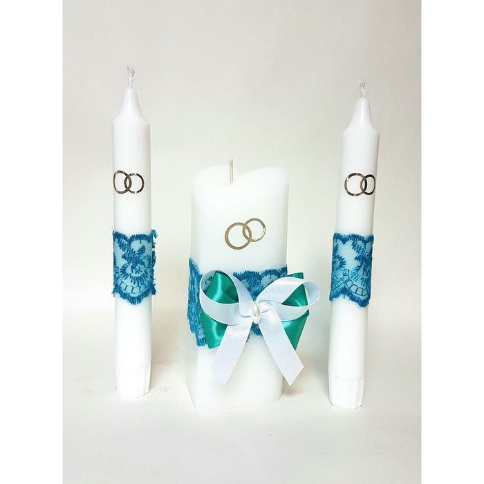 Набор свечей "Кружевной", бирюзовый : Домашний очаг 6.8х15см, Родительские свечи 1.8х17.5см   162426