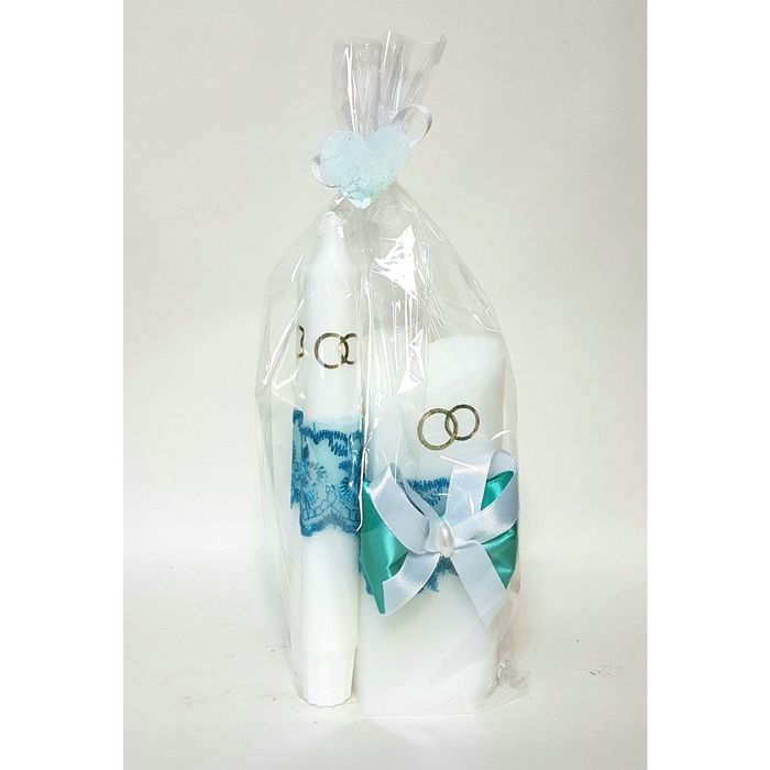 Набор свечей "Кружевной", бирюзовый : Домашний очаг 6.8х15см, Родительские свечи 1.8х17.5см 162426