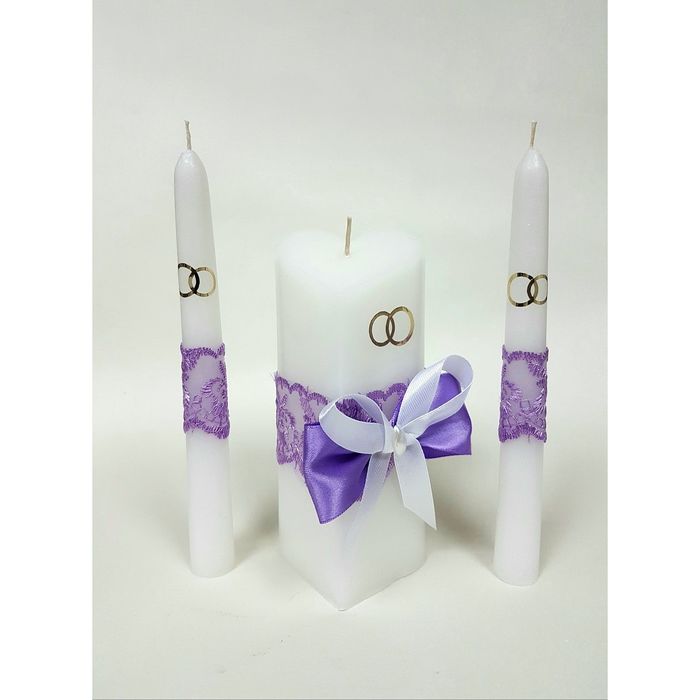 Набор свечей "Кружевной", сиреневый : Домашний очаг 6.8х15см, Родительские свечи 1.8х17.5см   162427