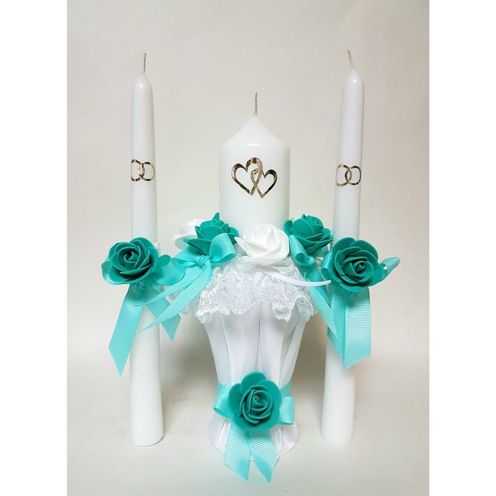 Набор свечей "Кружевной шик", бирюзовый: Домашний очаг 5.5х20см, Родительские свечи 2.2х25см   16242