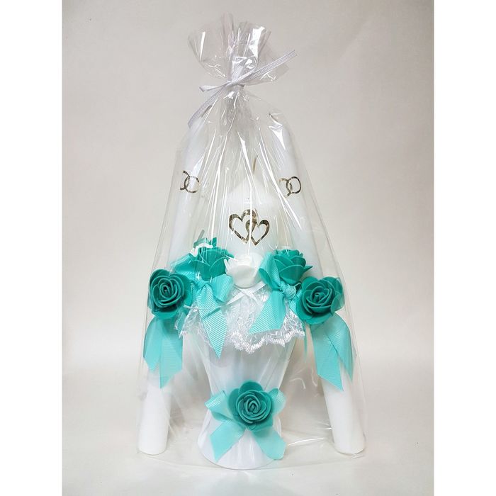 Набор свечей "Кружевной шик", бирюзовый: Домашний очаг 5.5х20см, Родительские свечи 2.2х25см 16242