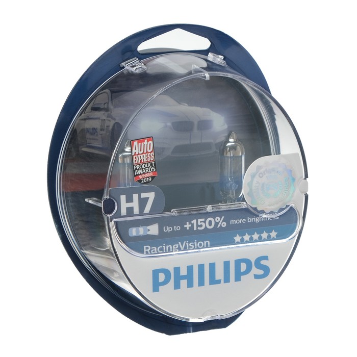 Лампа автомобильная Philips, H7, 12В, 60/55 Вт, Racing Vision +150 %, набор 2 шт