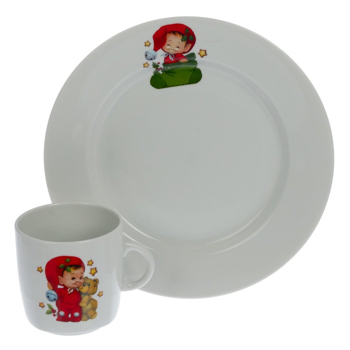 Набор детской посуды "Гномики", 2 предмета: тарелка 20 см, кружка 210 мл УЦЕНКА