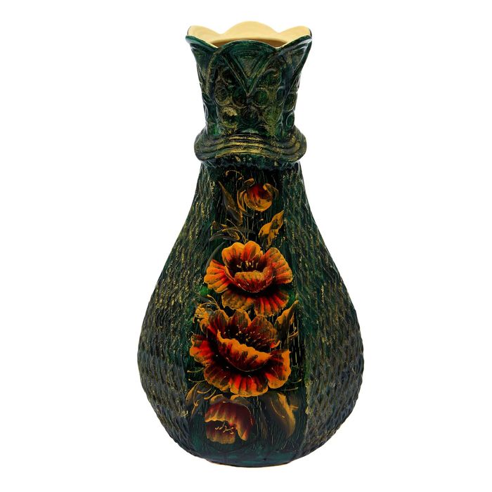 Ваза напольная "Фиона" кракелюр, зеленый, цветы, микс