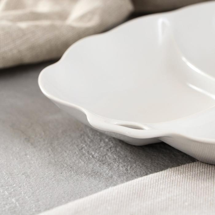 Блюдо "Лист" белое с деколью, микс