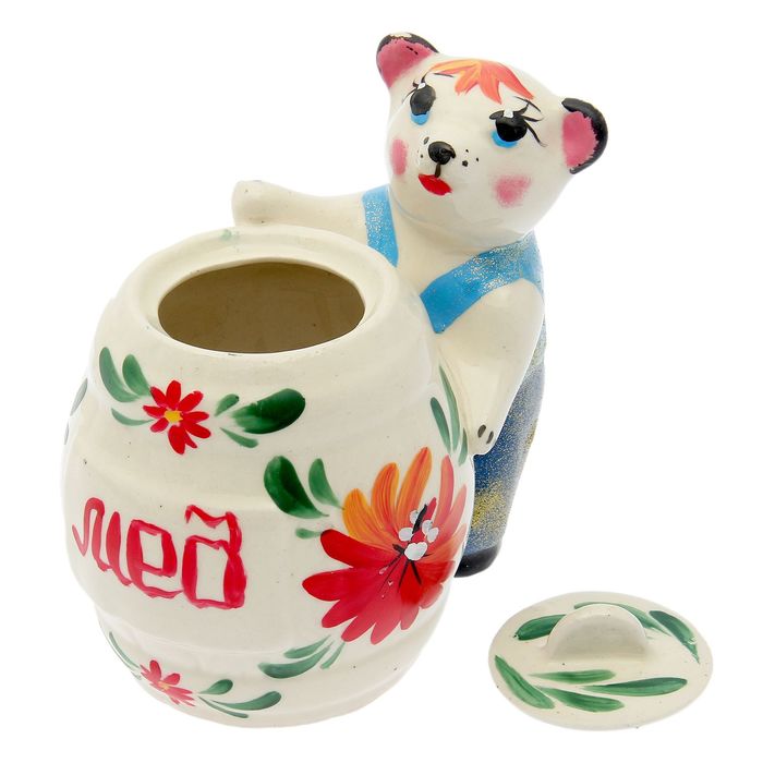 Медовница "Медведь с бочкой" большая, белая, 700 мл