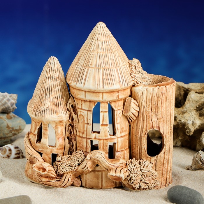 Декорации для аквариума "Подводный домик" малый, микс