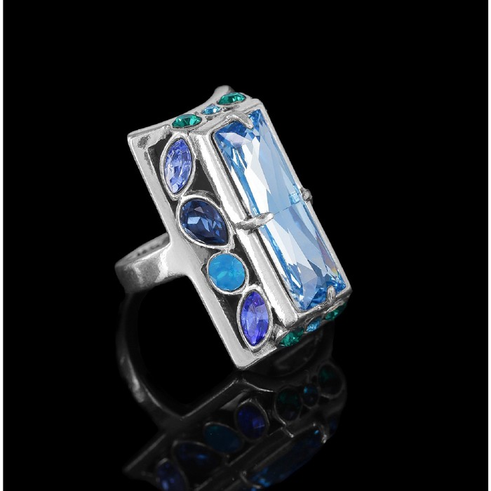 Кольцо "Донизети", размер 16, цвет голубой в черненом серебре