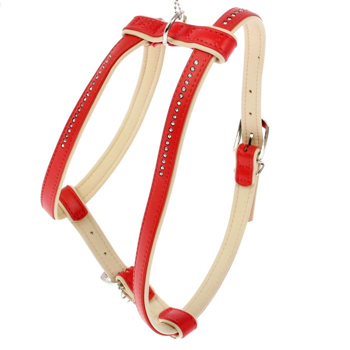 Шлейка со стразами для средних собак, 2см, ош 45 см, ог 56-65 см, красный