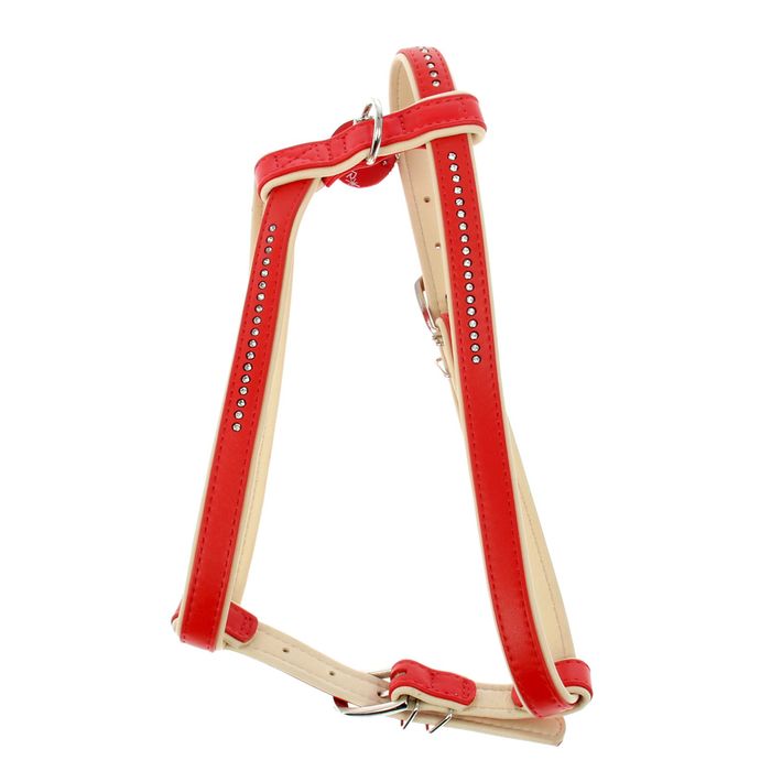 Шлейка со стразами для средних собак, 2см, ош 45 см, ог 56-65 см, красный