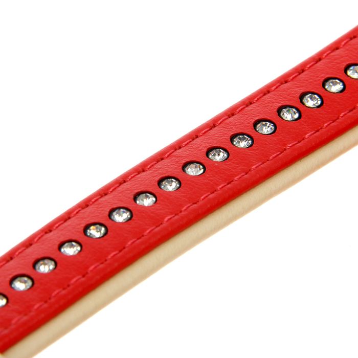 Шлейка со стразами для средних собак, 2см, ош 45 см, ог 56-65 см, красный