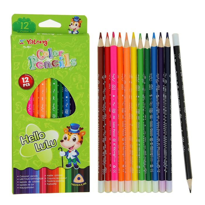 Карандаши 12 цветов Yalong треугольные МИКС