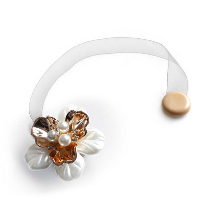 Подхват для штор на ленте, "Перламутровый Трехлистник", цвет белый