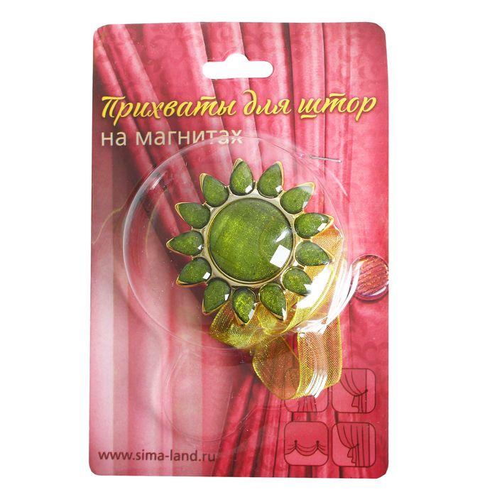 Подхват для штор на ленте "Солнышко", d=5см, цвет зеленый