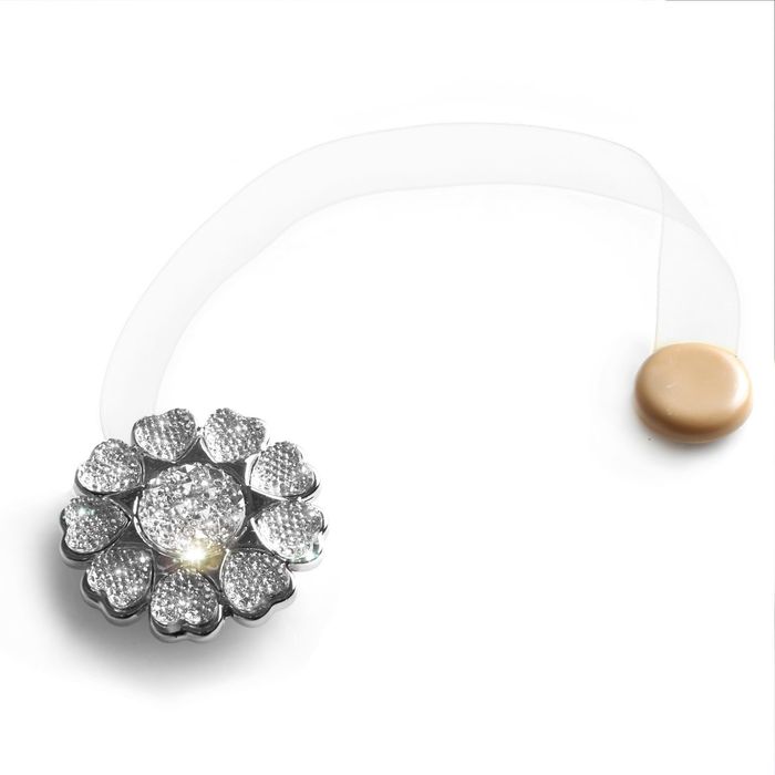 Подхват для штор на ленте "Цветок с сердечками", цвет белый