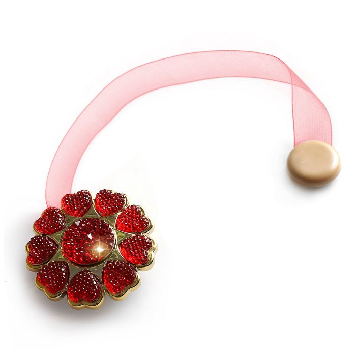 Подхват для штор на ленте "Цветок с сердечками", цвет красный