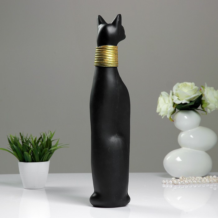 Сувенир "Кошка Египетская" окольцованная черная с золотом