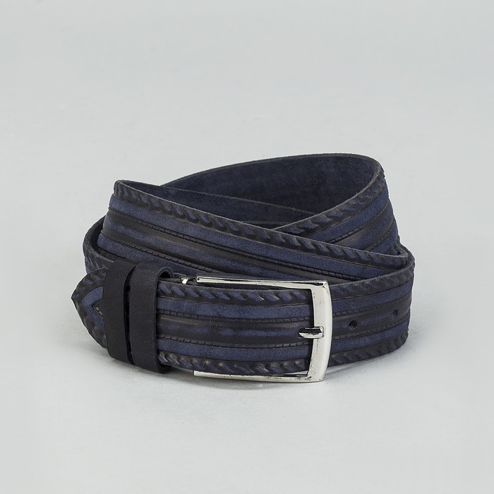 Ремень мужской, винт, пряжка - металл, ширина - 3,5см, синий