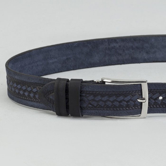Ремень мужской, винт, пряжка - металл, ширина - 3,5см, синий