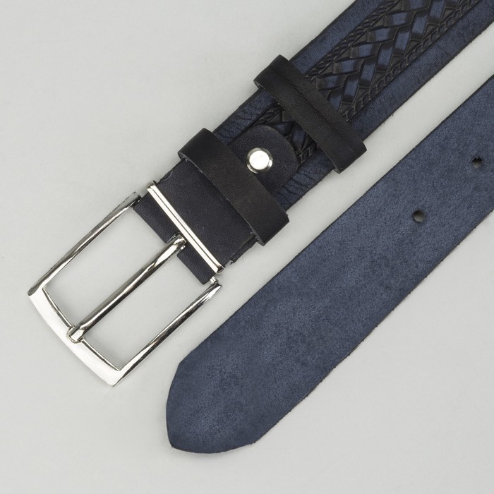 Ремень мужской, винт, пряжка - металл, ширина - 3,5см, синий