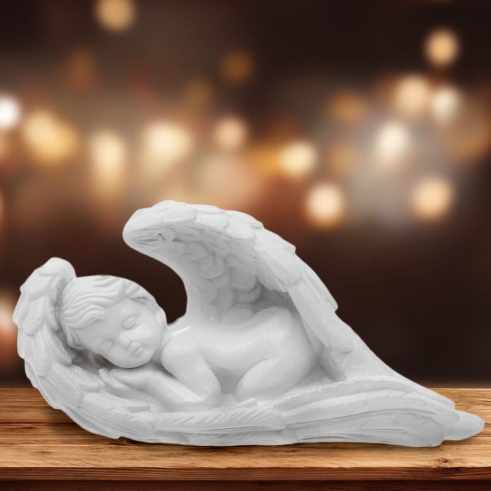 Статуэтка «Ангел в крыле» средний, белый 14 × 32 × 17 см