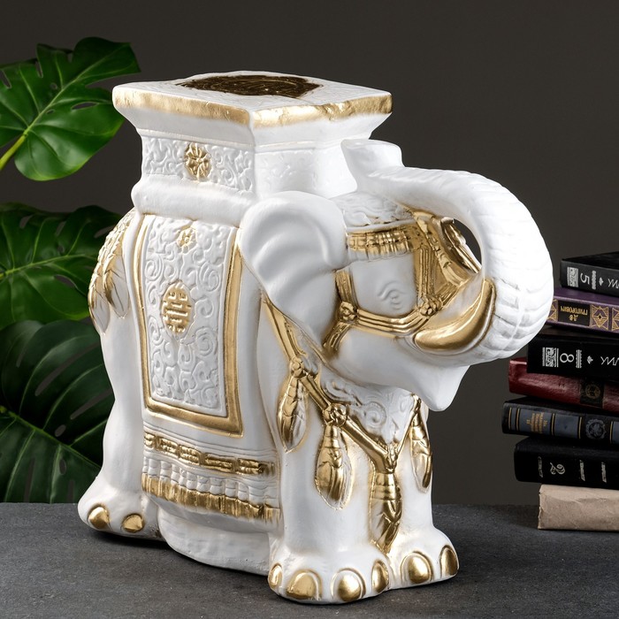 Фигура - подставка Слон бело-золотой, 21х54х43см