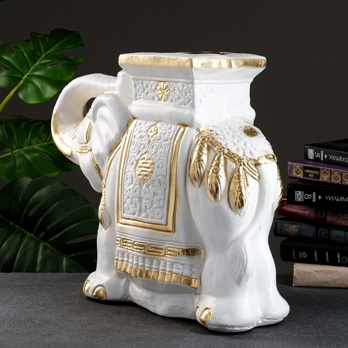 Фигура - подставка "Слон" бело-золотой 21х54х43см