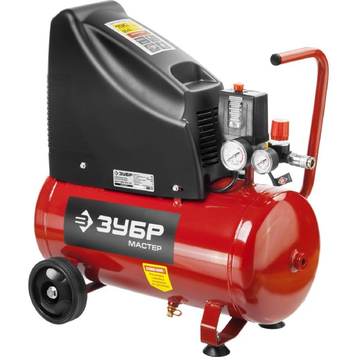 Компрессор "ЗУБР" ЗКП-190-24-1.5, воздушный, поршневой, безмасляный, 24л, 8Атм, 1500Вт, 220В