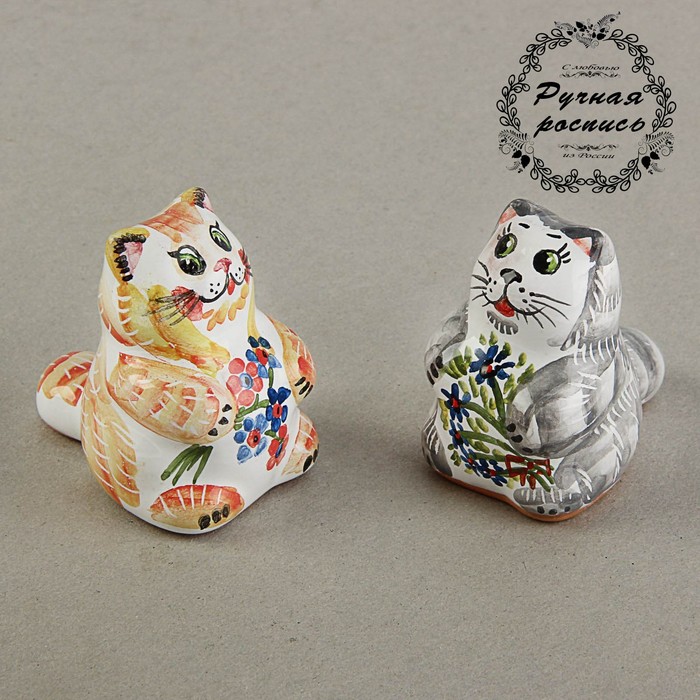Сувенир "Кот с цветами", ярославская майолика