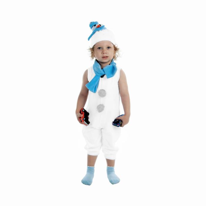 фото Детский карнавальный костюм "снеговик с голубым шарфом", велюр, комбинезон, шапка, шарф, рост 68-98 см страна карнавалия