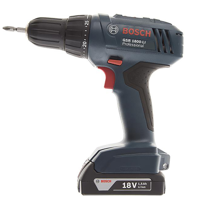 Акк.дрель BOSCH GSR 1800-LI (06019A8307), 18 В, 2x1.5 А/ч, 10 мм, 1300 об/мин, 33 Н/м