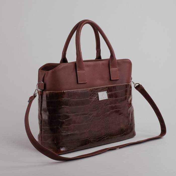 Сумка женская на молнии, 1 отдел с перегородкой, наружный карман, длинный ремень, коричневая