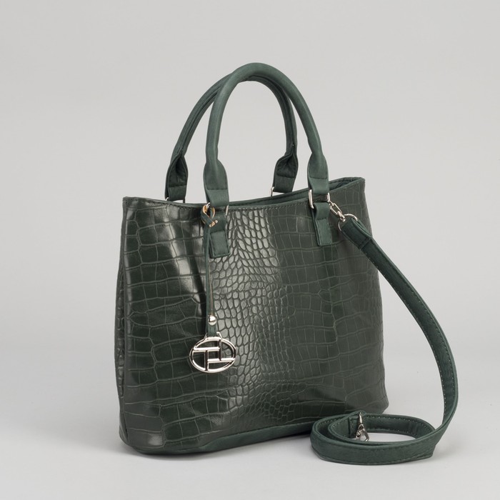 Сумка женская на молнии, 1 отдел, наружный карман, длинный ремень, зелёная