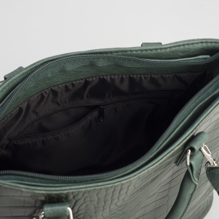 Сумка женская на молнии, 1 отдел, наружный карман, длинный ремень, зелёная