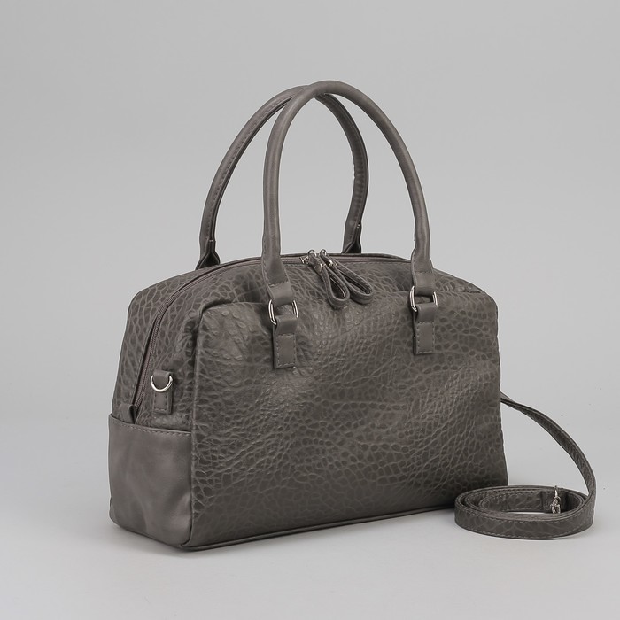 Сумка женская на молнии, 1 отдел, наружный карман, длинный ремень, серая