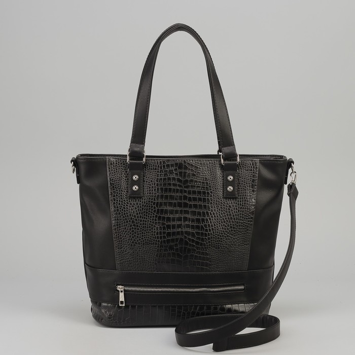 Сумка женская на молнии, 1 отдел, наружный карман, длинный ремень, чёрная