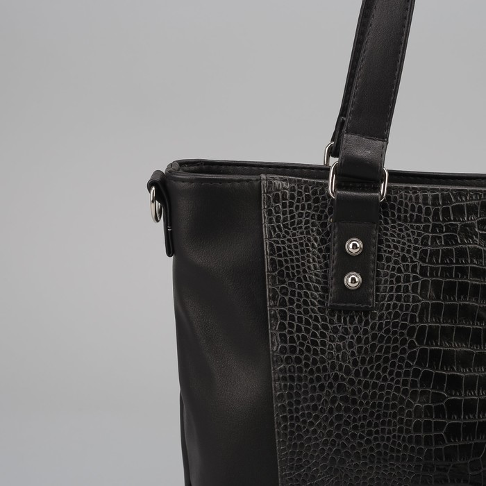 Сумка женская на молнии, 1 отдел, наружный карман, длинный ремень, чёрная