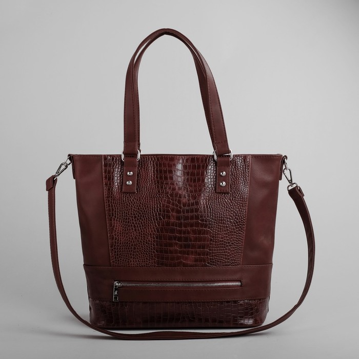 Сумка женская на молнии, 1 отдел, наружный карман, длинный ремень, коричневая