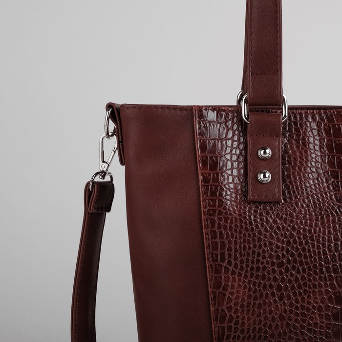 Сумка женская на молнии, 1 отдел, наружный карман, длинный ремень, коричневая