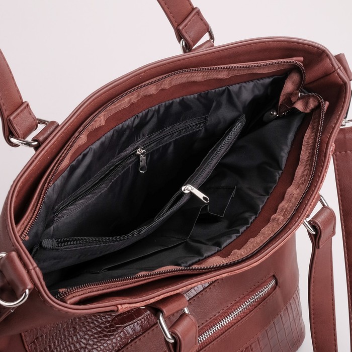 Сумка женская на молнии, 1 отдел, наружный карман, длинный ремень, коричневая