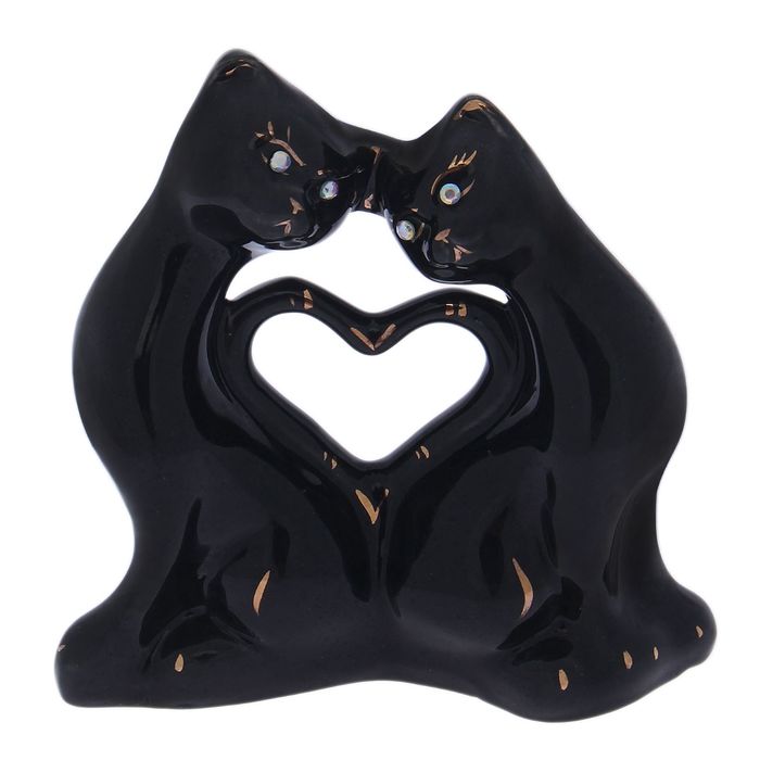 Копилка "Котики с сердцем" мини, глазурь, чёрная