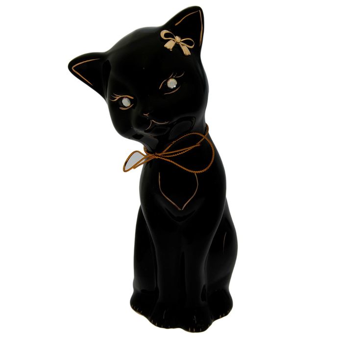 Копилка "Алиса" большая, глазурь, чёрная с верёвкой