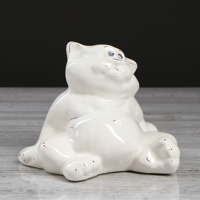 Копилка "Кот толстопуз" глазурь, белая, цепочка